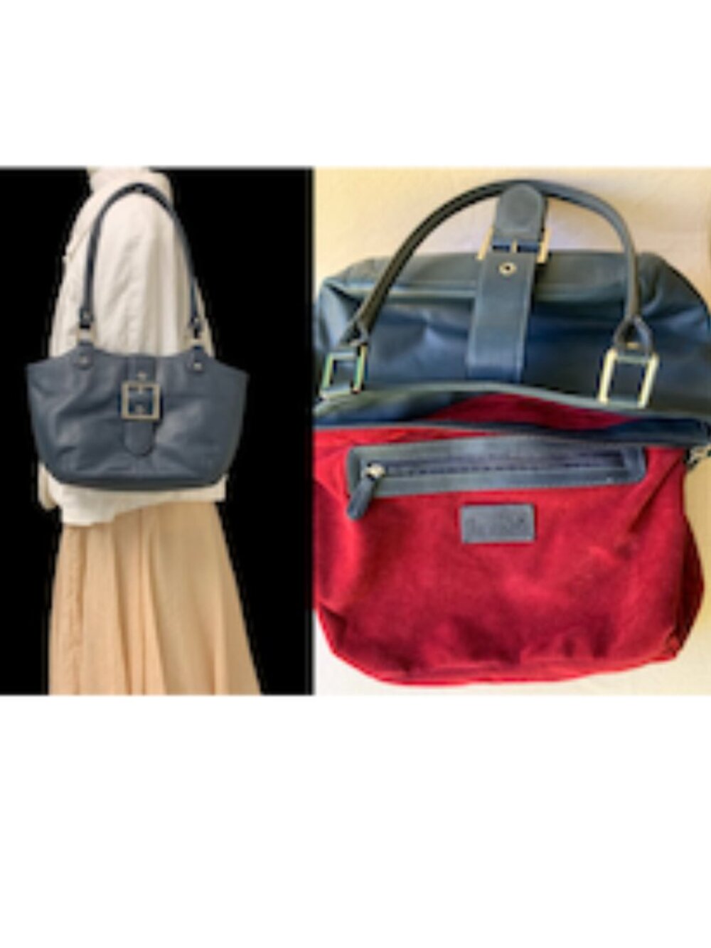 Tignanello Soft Blue Leather Shoulder Bag Red Lining EUC